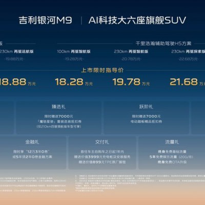 全域AI智能SUV 吉利银河M9正式上市 限时17.38万起售